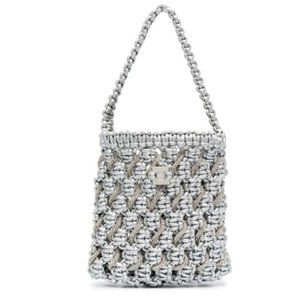 NWT Yuzefi Vegan Leather Silver Crystal Basket Tote